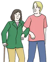Zeicihnung: Junger Mann hilft älterer Frau