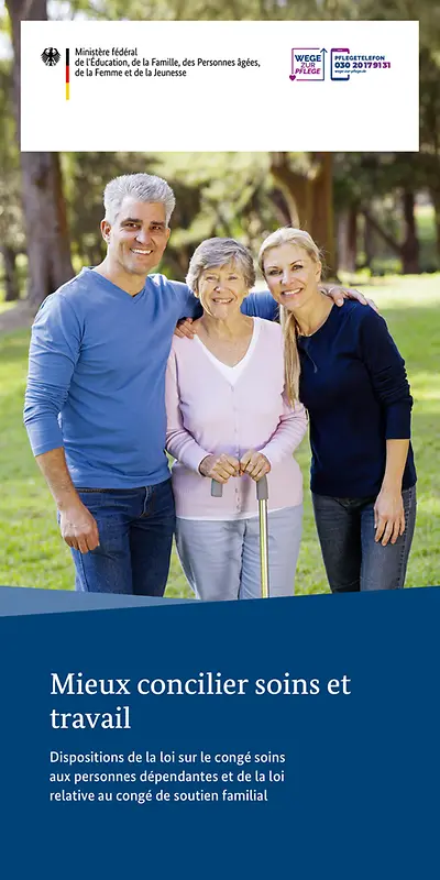 Titelbild des Flyers "Vereinbarkeit von Pflege und Beruf" in Französisch
