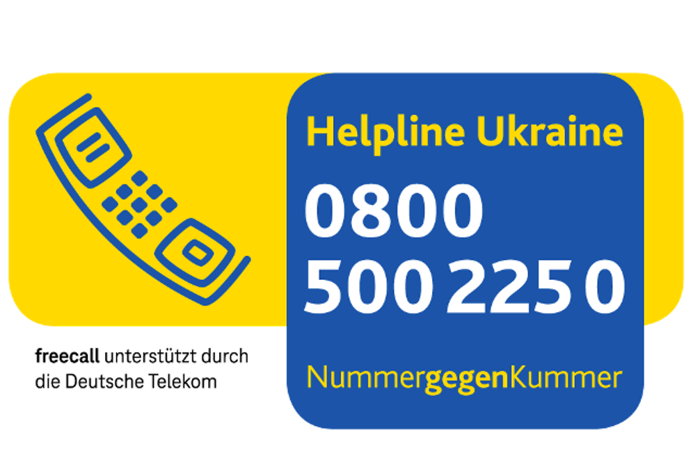 Das Logo und die Durchwahl der Helpline Ukraine von NummergegenKummer