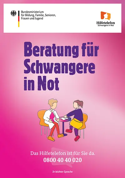 Titelseite der Broschüre "Beratung für Schwangere in Not" in leichter Sprache