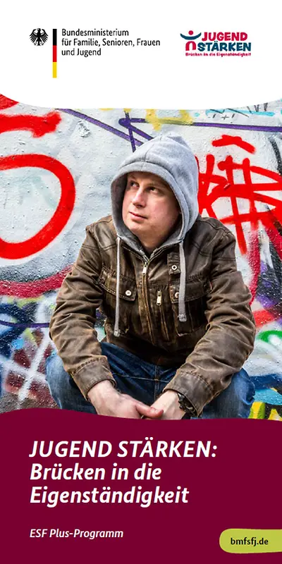Titelseite vom Flyer "JUGEND STÄRKEN: Brücken in die Eigenständigkeit"