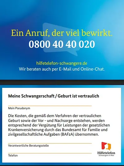 Infokarte zum Hilfetelefon Schwangere in Not