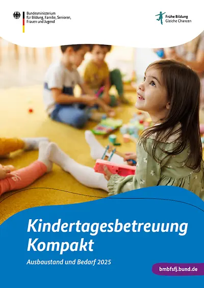 Titelseite der Broschüre "Kindertagesbetreuung Kompakt - Ausbaustand und Bedarf 2025"