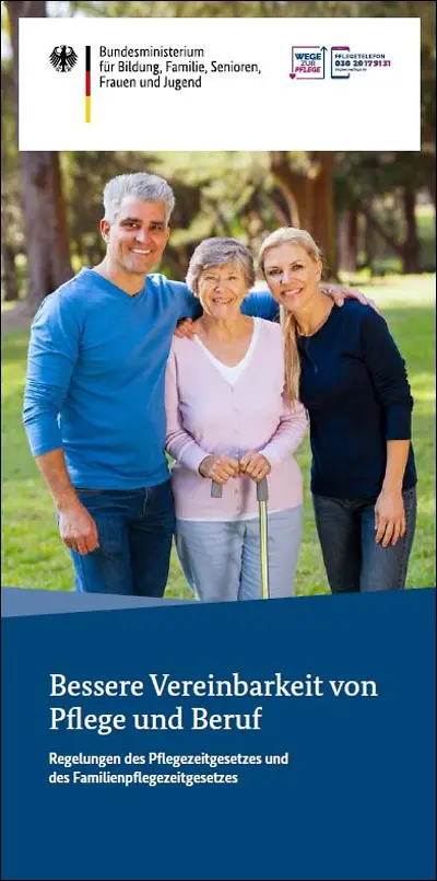 Titelbild des Flyers "Vereinbarkeit von Pflege und Beruf"